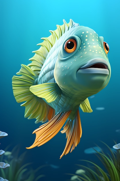 3d cartoon fish underwater
