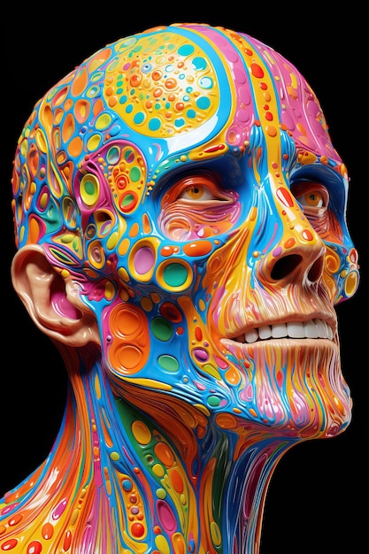 a colorful painted face of a man