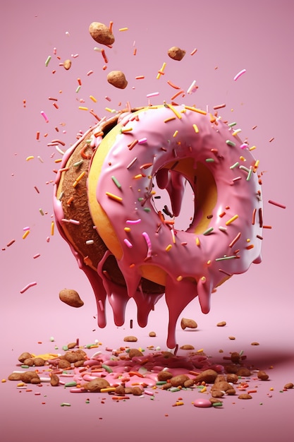 Delicious donut with pink topping