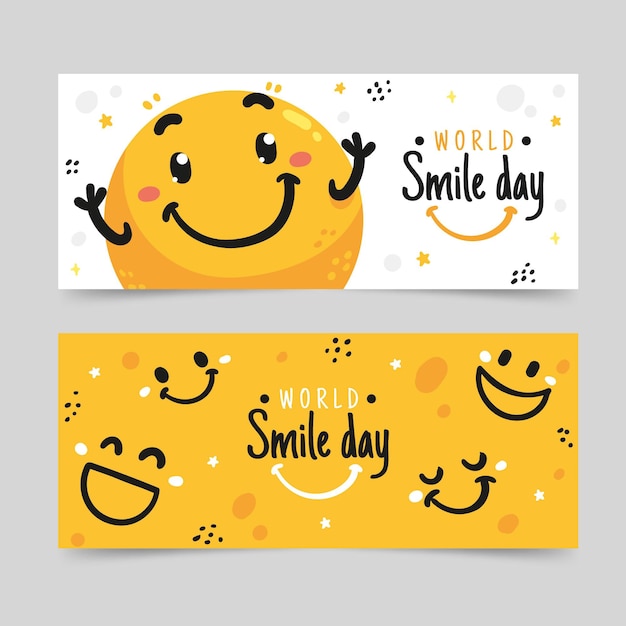 Free vector hand drawn flat world smile day horizontal banners set