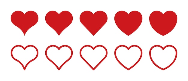 Vector vector hearts set. flat & line heart symbols. isolated illustration. collection