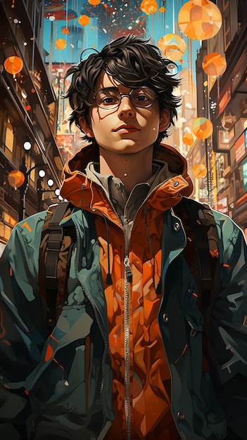 a vibrant and stylish character in an anime illustration style that captures the essence of Tokyo