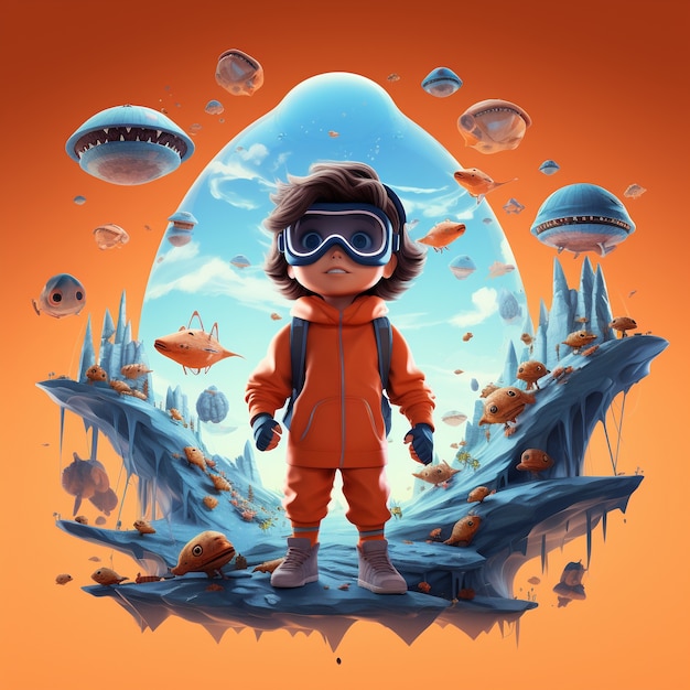 View of 3d boy in spacesuit